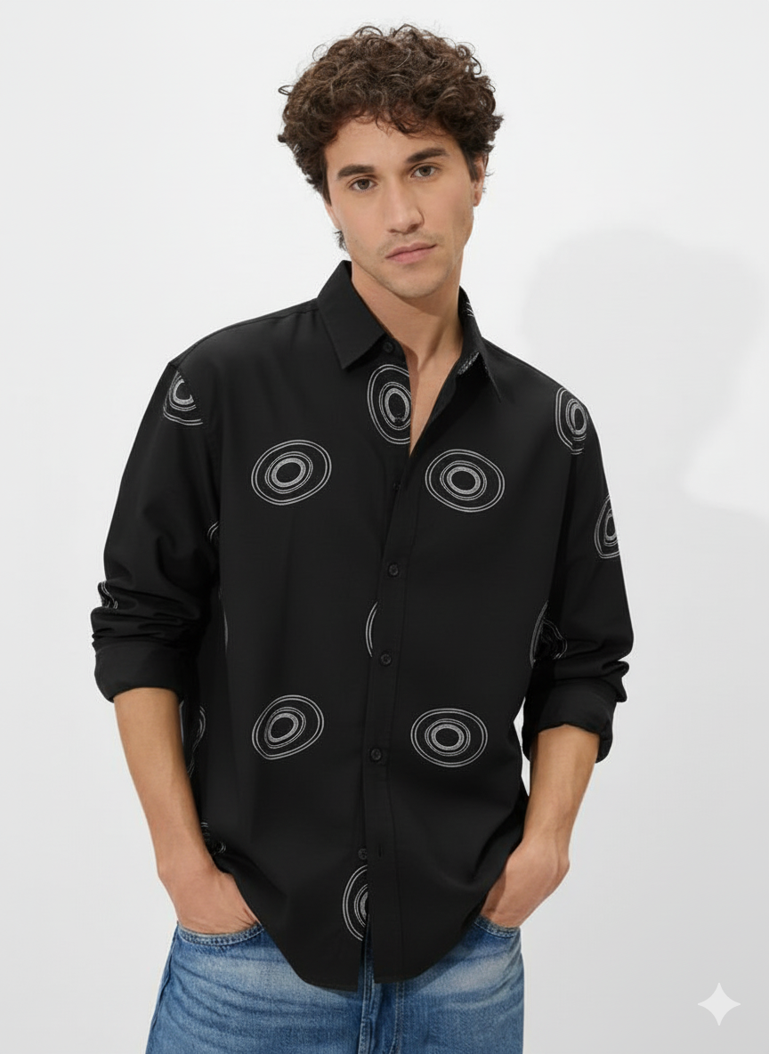 Black Textured Floral Shirt