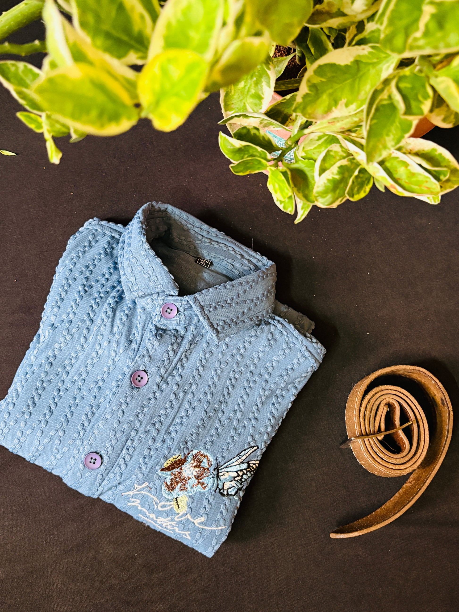 Butterfly Printed Blue Shirt