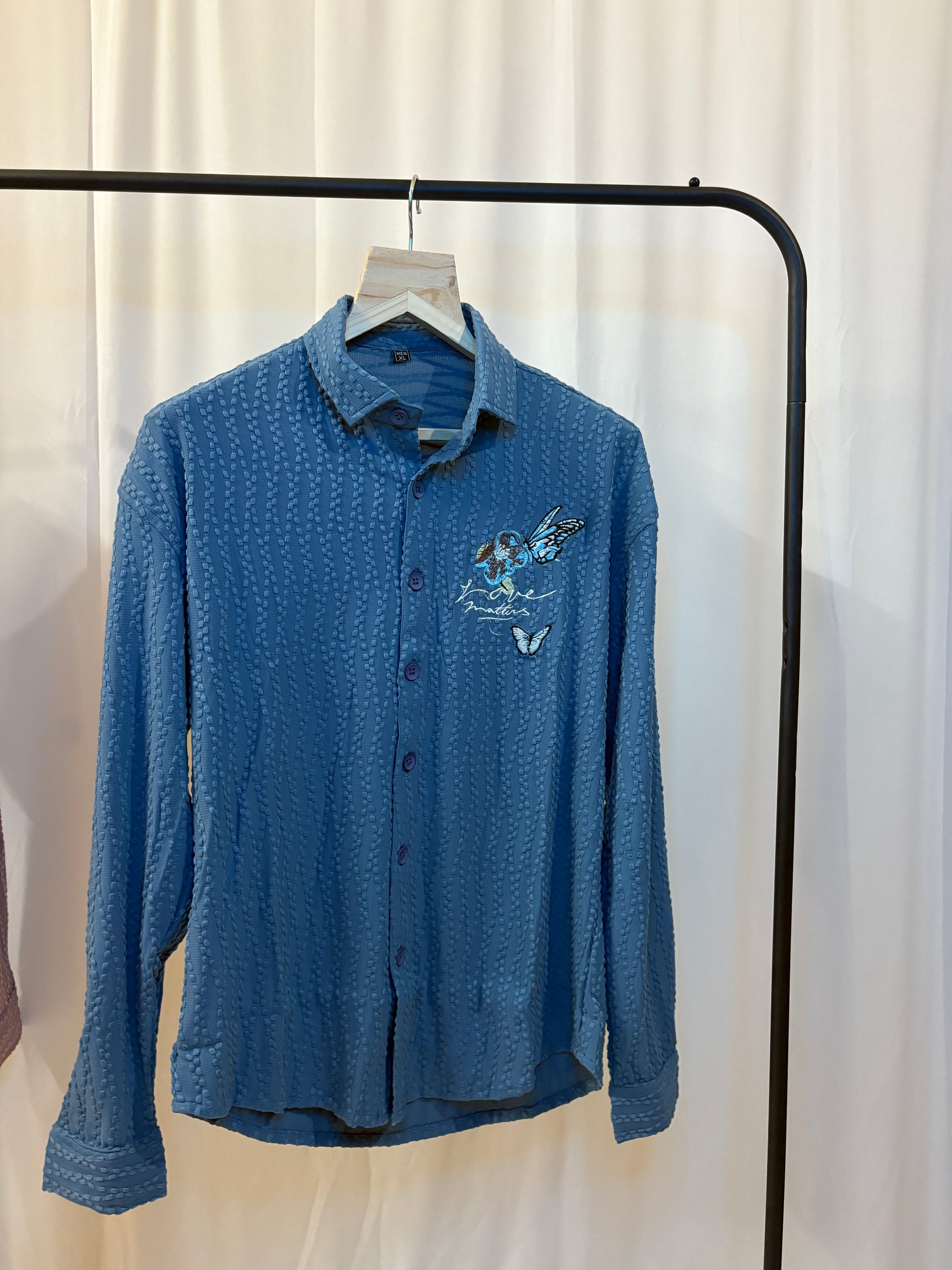 Butterfly Printed Blue Shirt