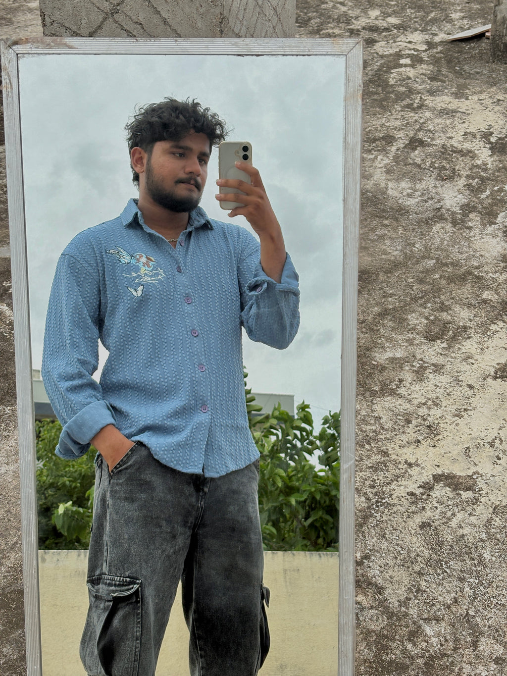 Butterfly Printed Blue Shirt