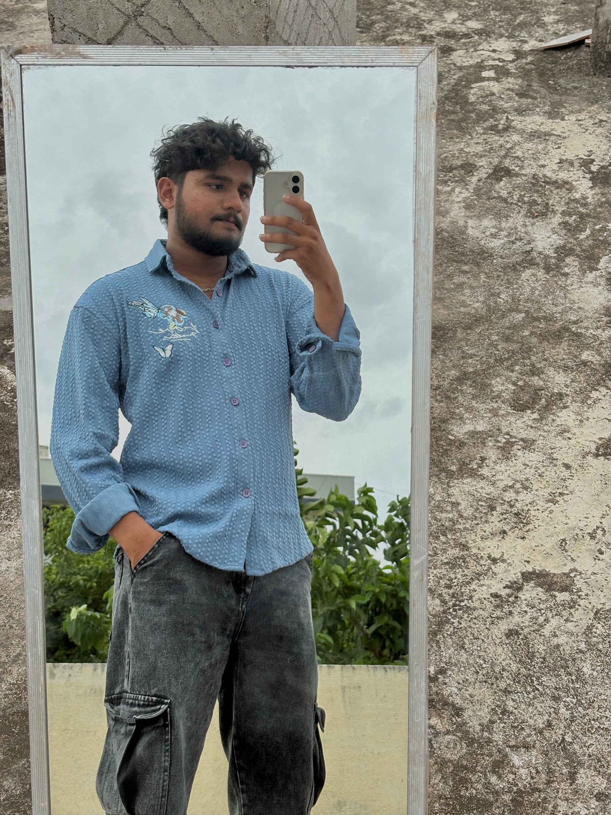 Butterfly Printed Blue Shirt