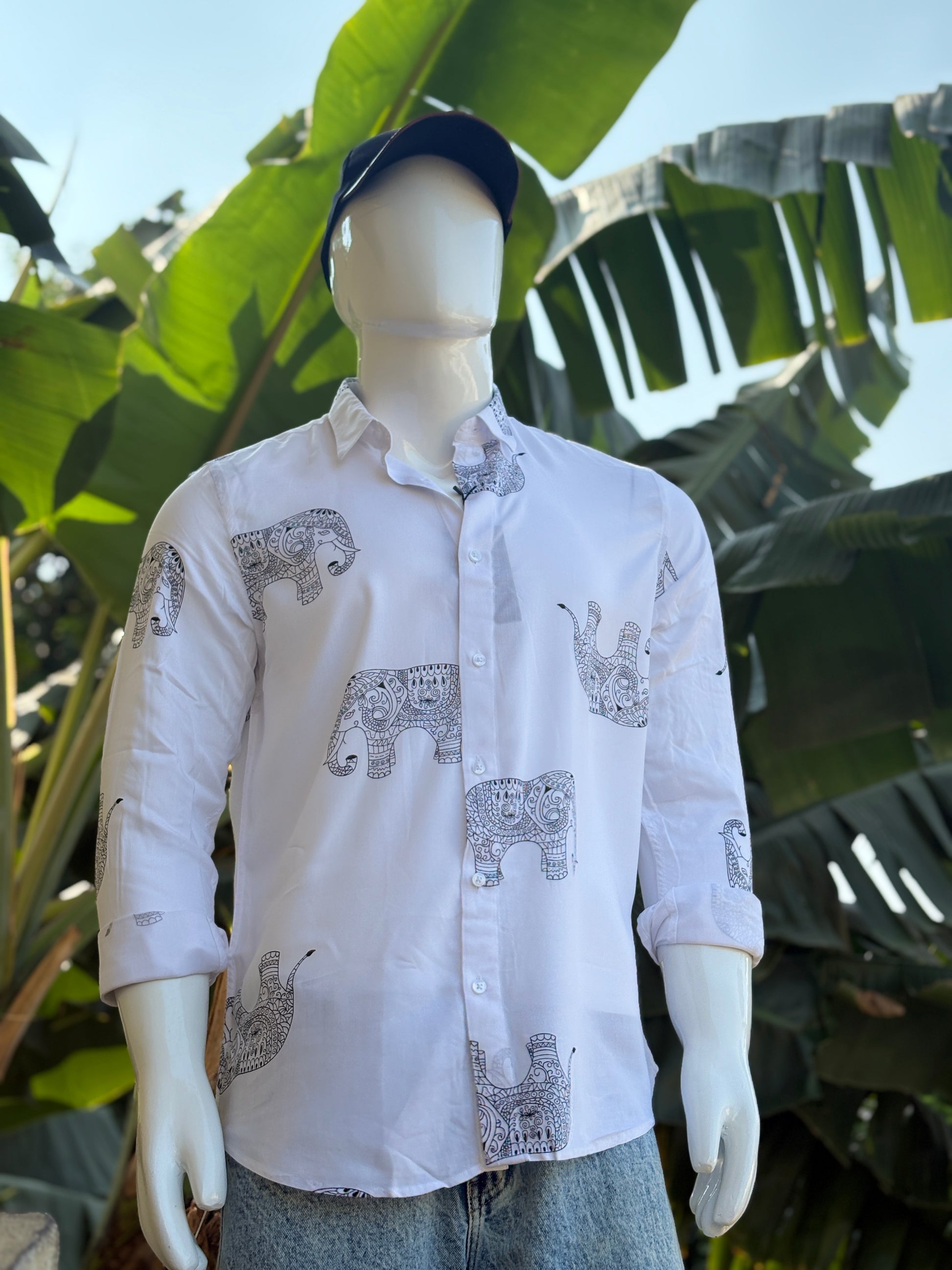 White Printed Elephant Shirt
