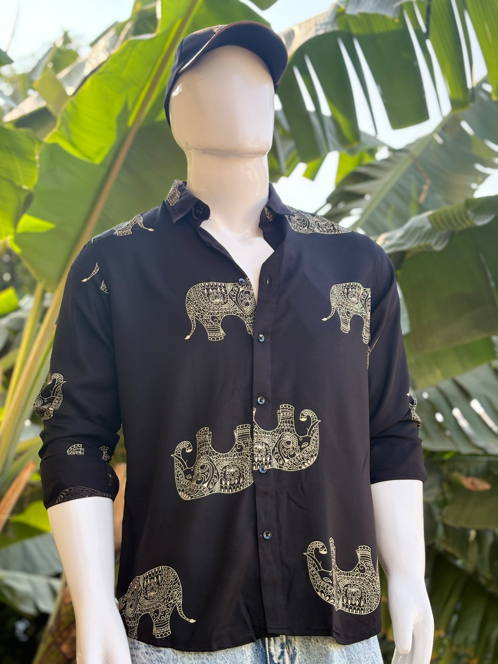 Black Elephant Print Shirt