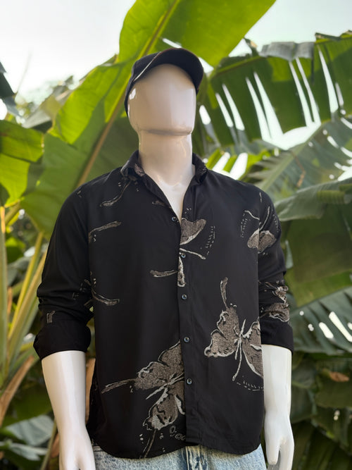 Black Butterfly Print Shirt