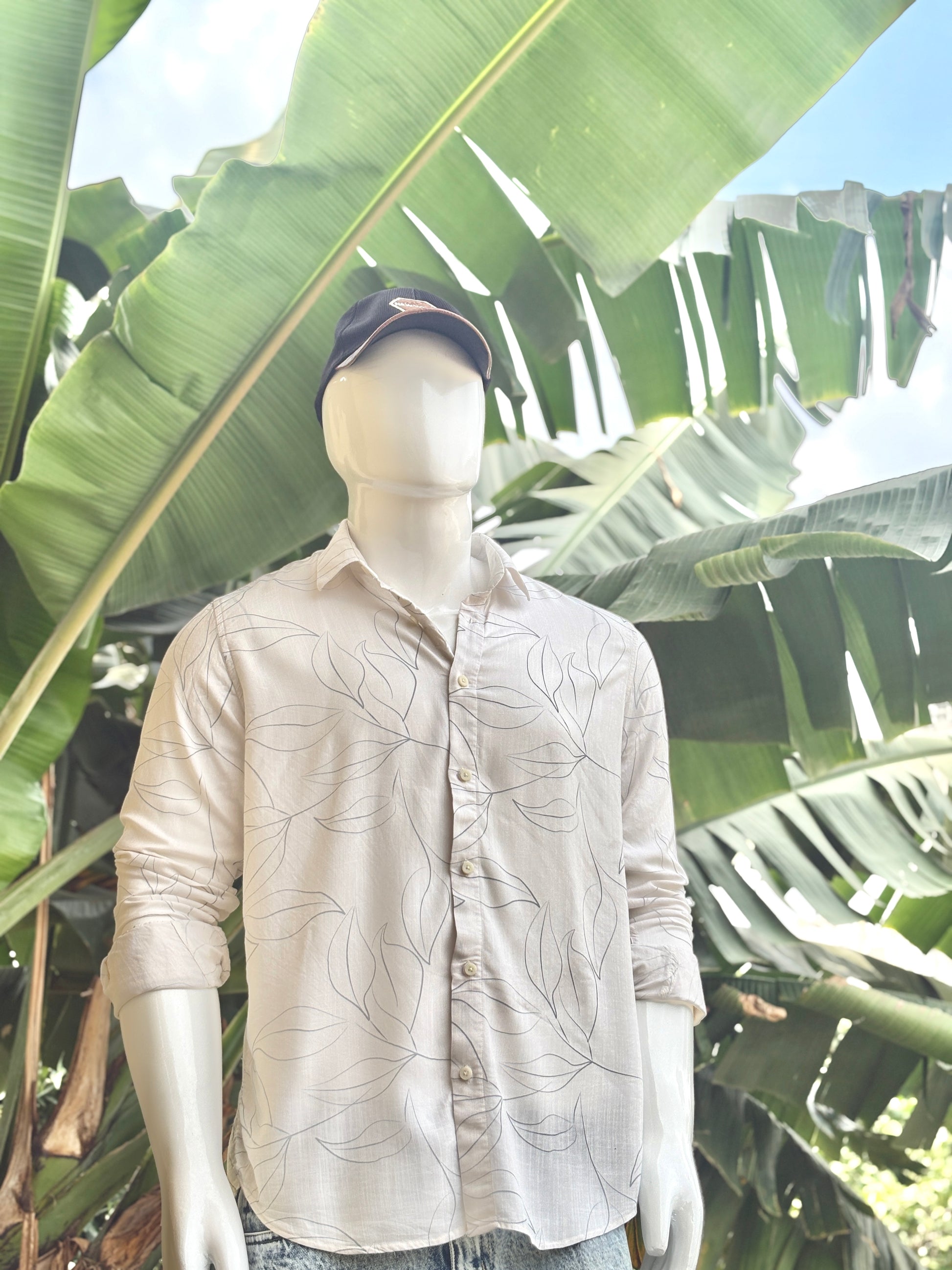 Soft Leaf Print White Shirt