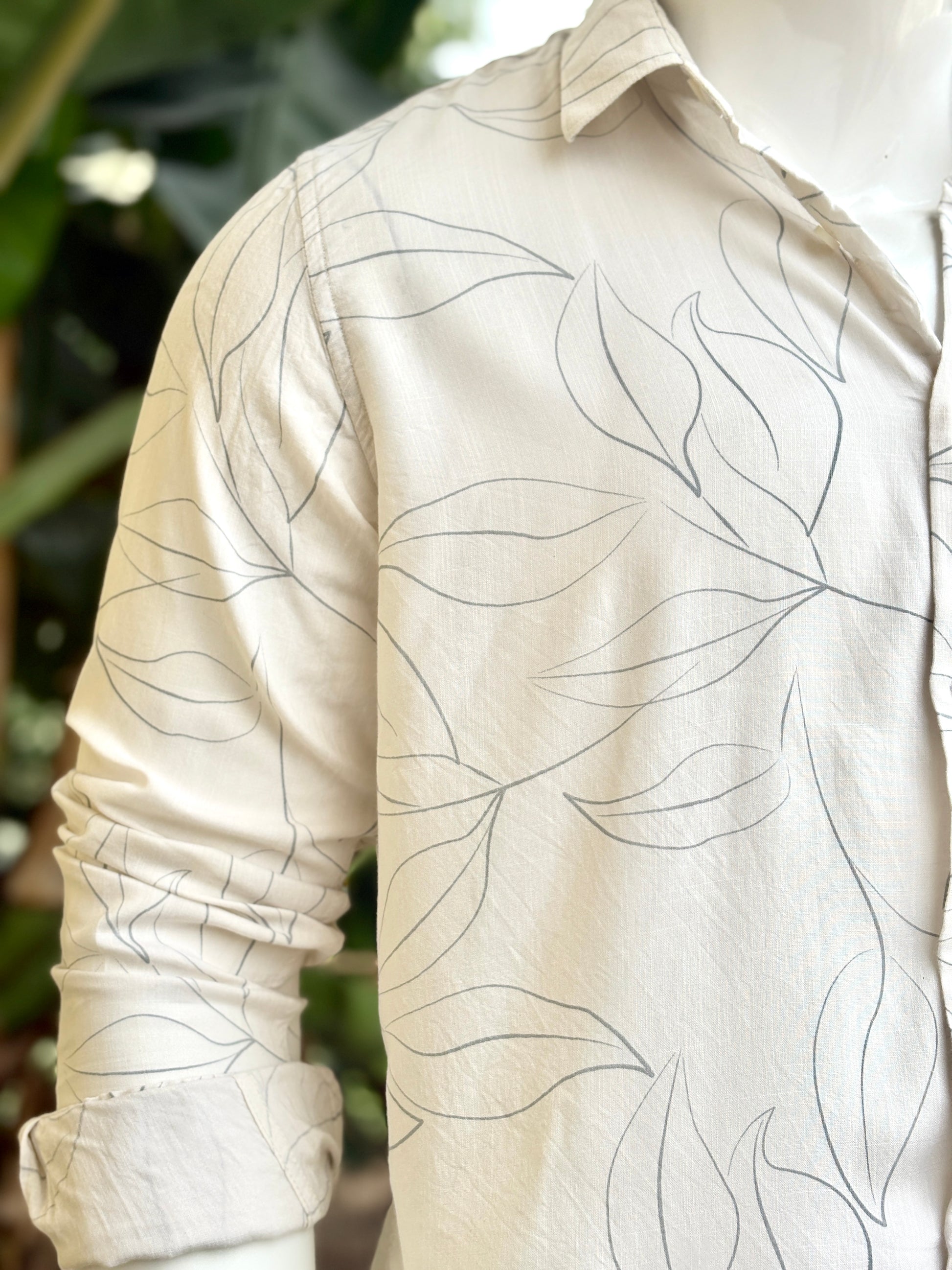 Soft Leaf Print White Shirt
