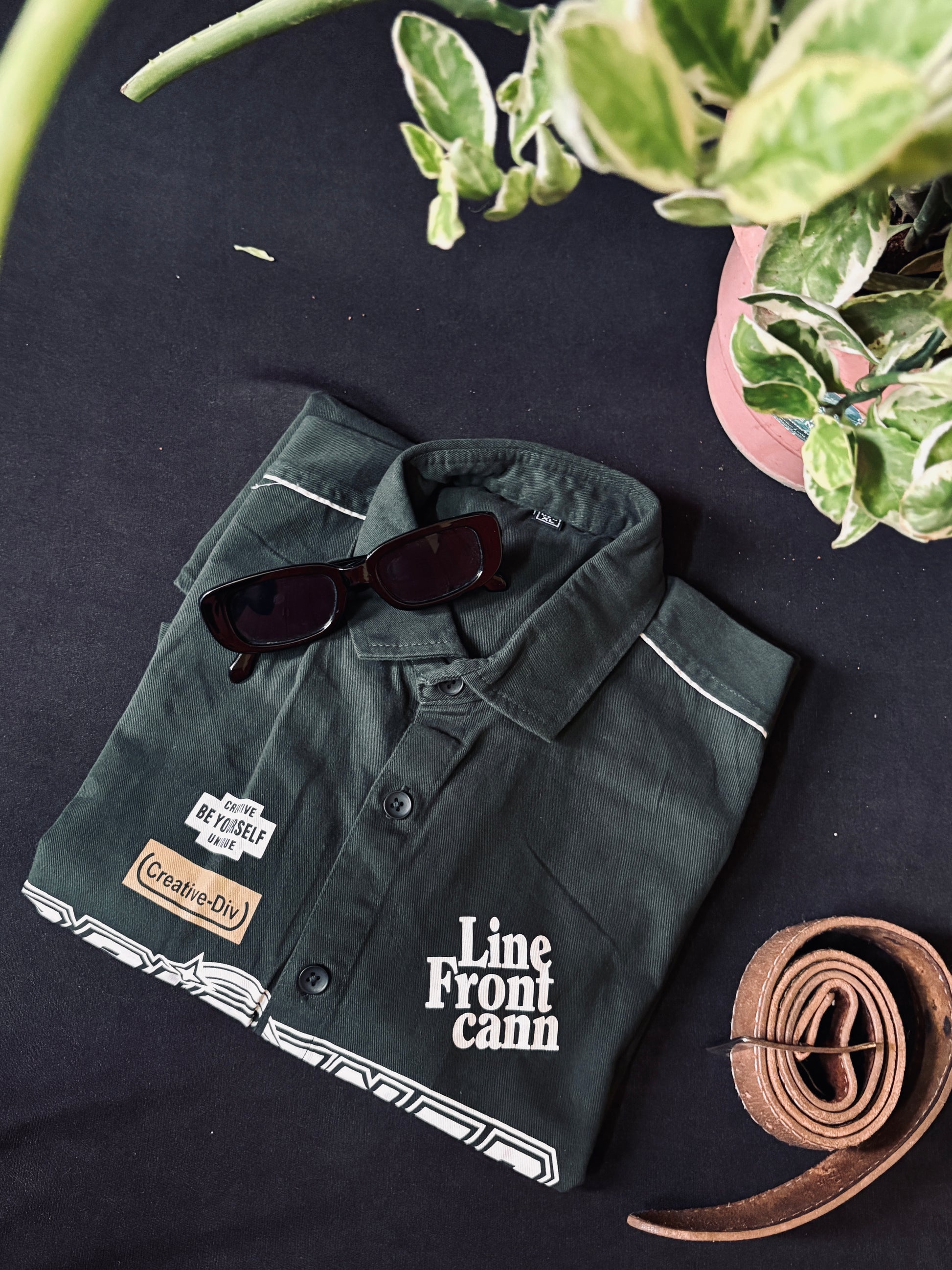 DropShoulder Green Prisoner Half Hands Shirt