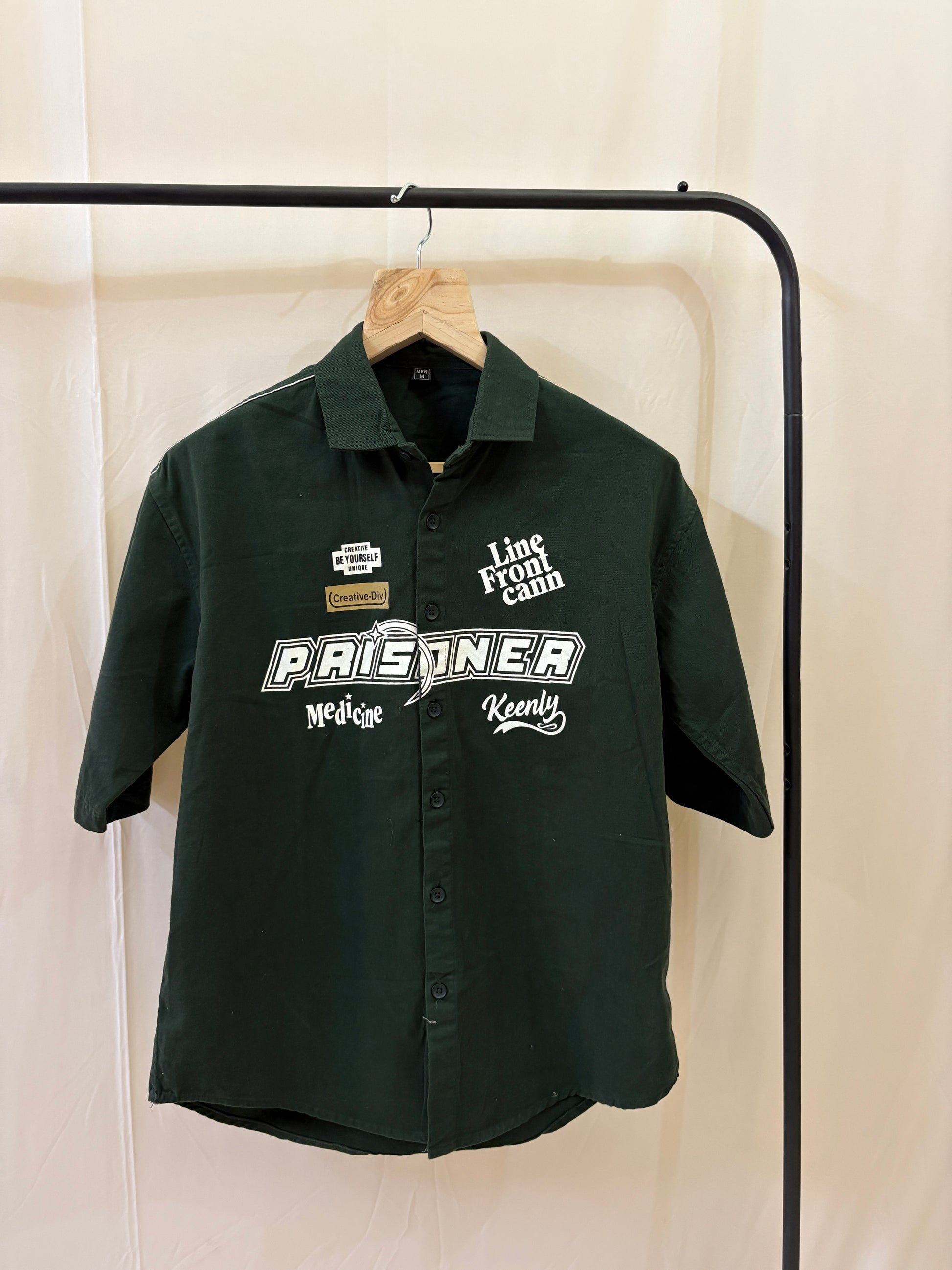 DropShoulder Green Prisoner Half Hands Shirt