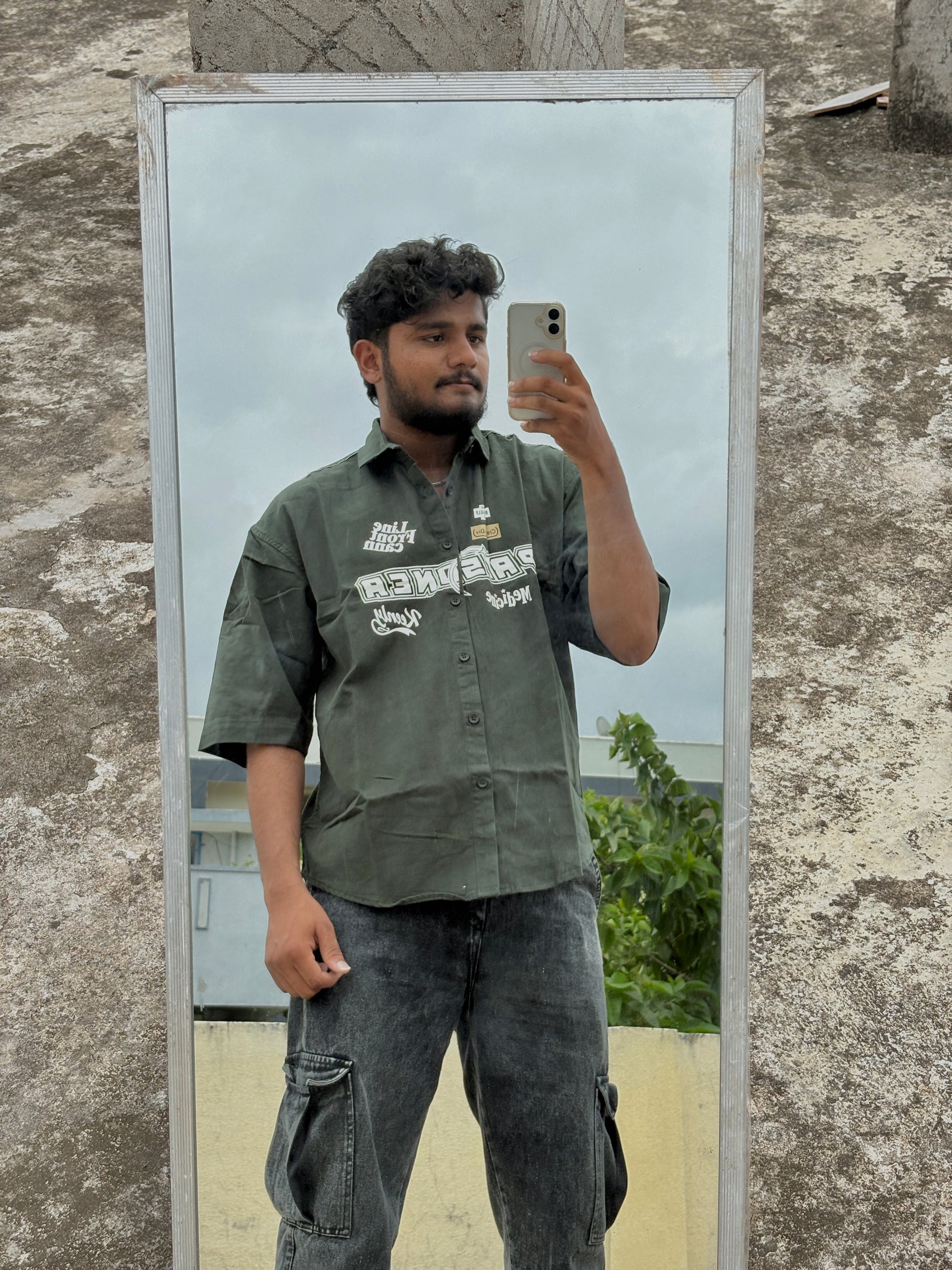 DropShoulder Green Prisoner Half Hands Shirt