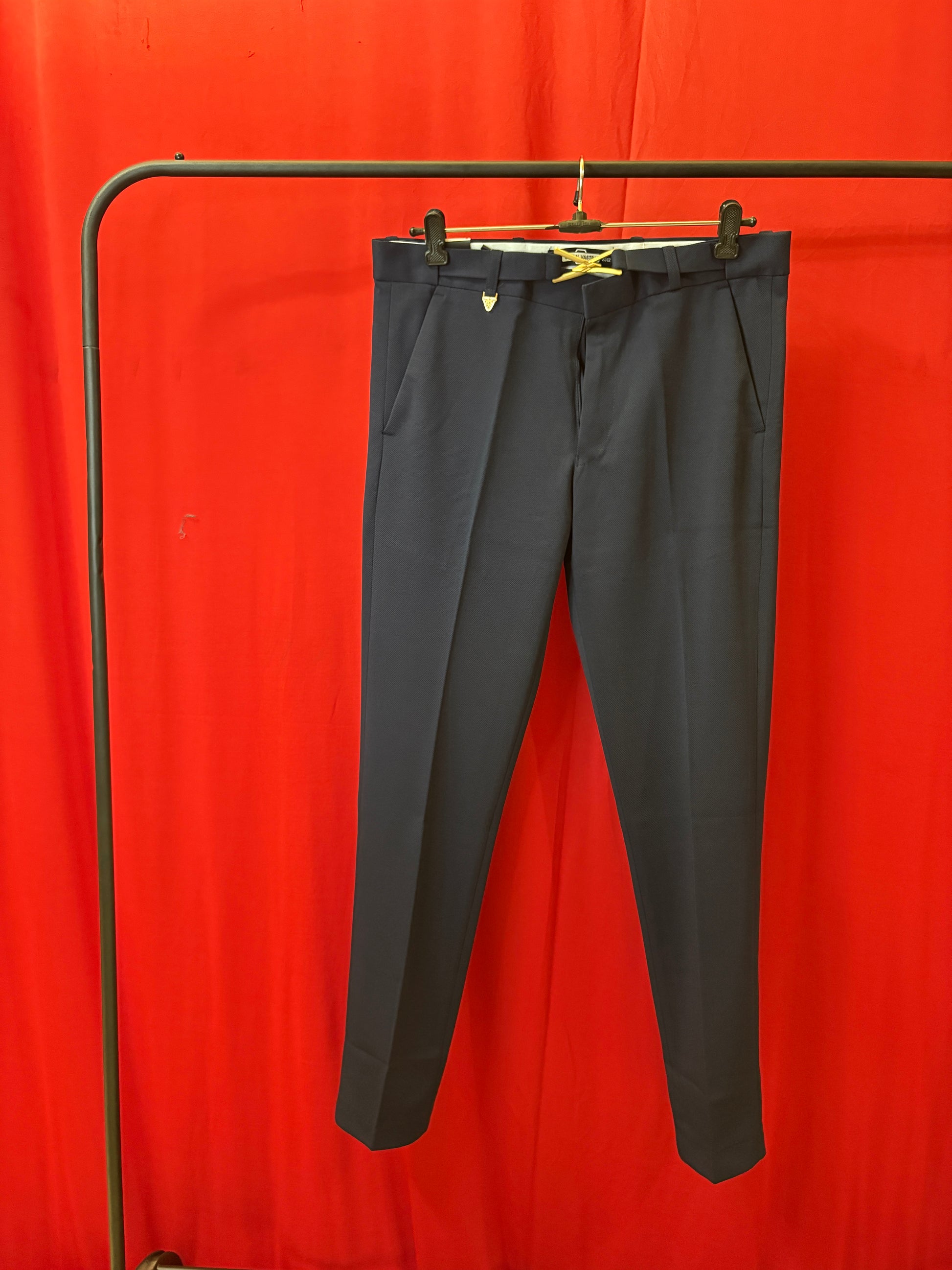 Slim Fit Black Formal Trouser with Designer belt