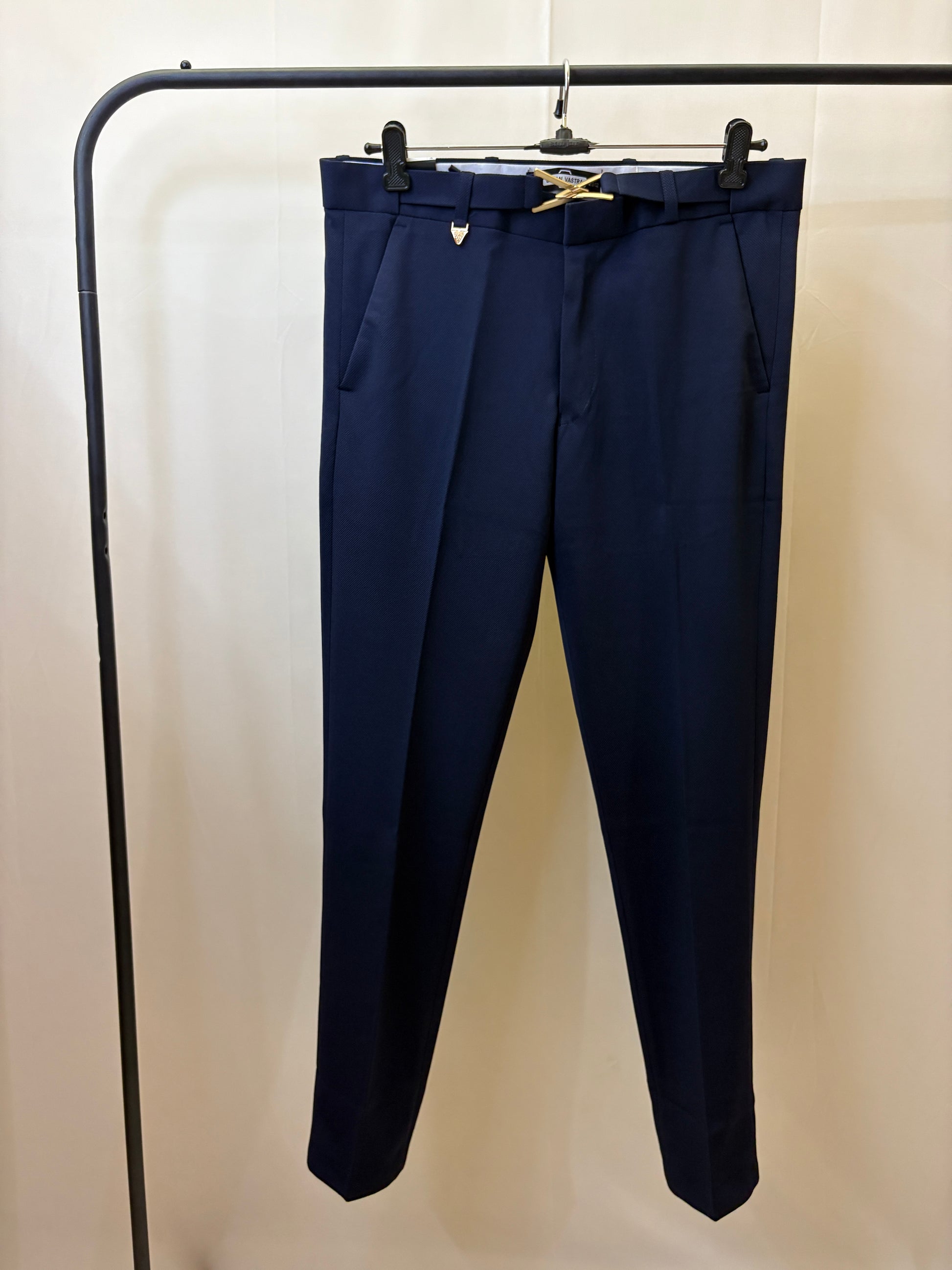 Slim Fit Navi Blue Formal Trouser with Designer belt
