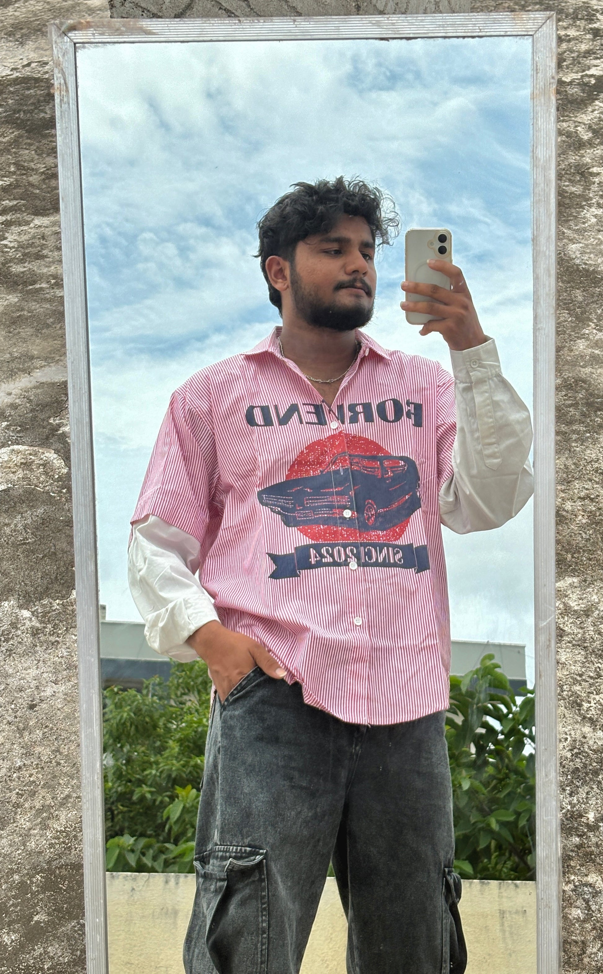 Red Stripped Doctor Sleeve Shirt